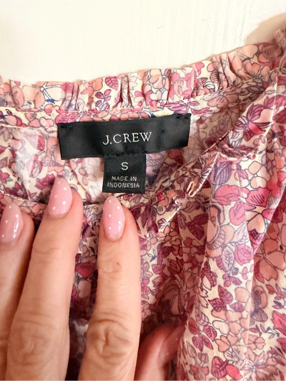 J. Crew Pink Floral Smocked Peasant Blouse 100% Cotton Small